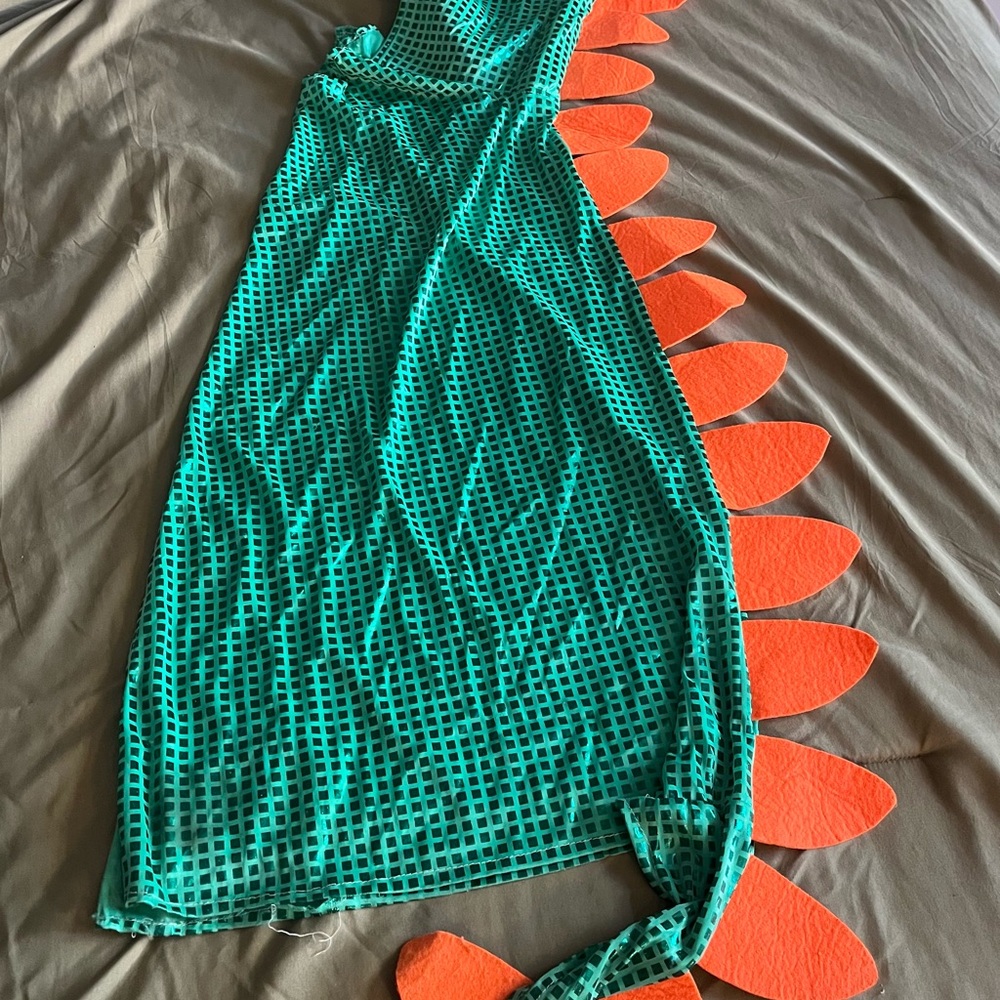 Green Dinosaur Costume with Orange Spikes